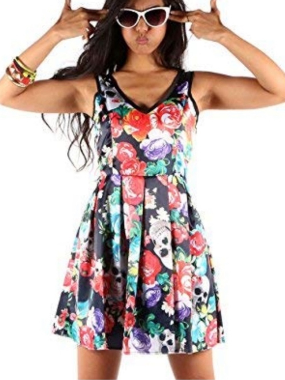 Iron Fist Roaming Hearts Floral Skull Print Dress Size XXL